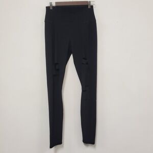 Alo Womens Cutout Distressed Full Length Leggings Size L Black Activewear